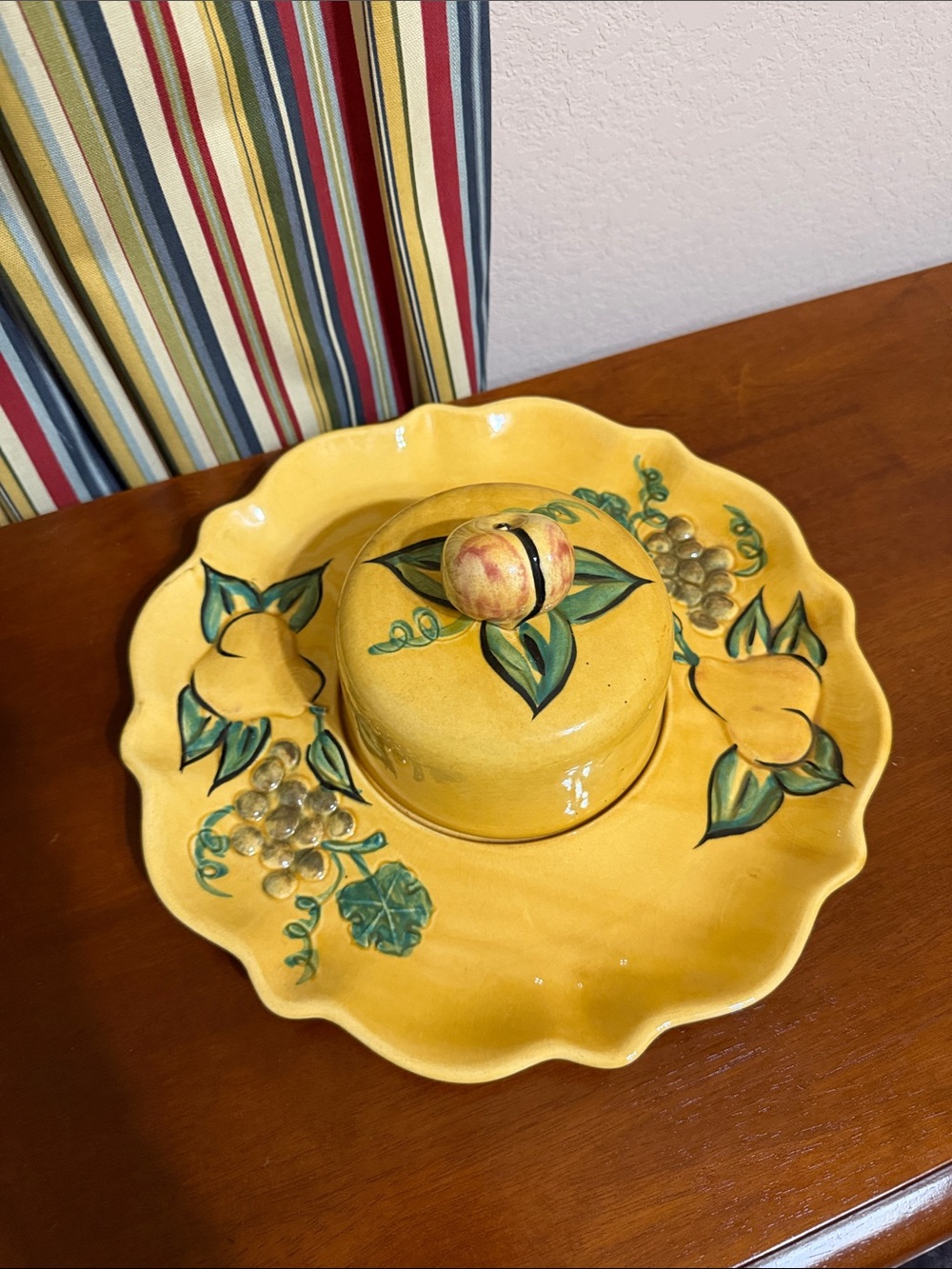 California Pottery 2005 Platter Tray Round Fruits Yellow Glazed 12 inch